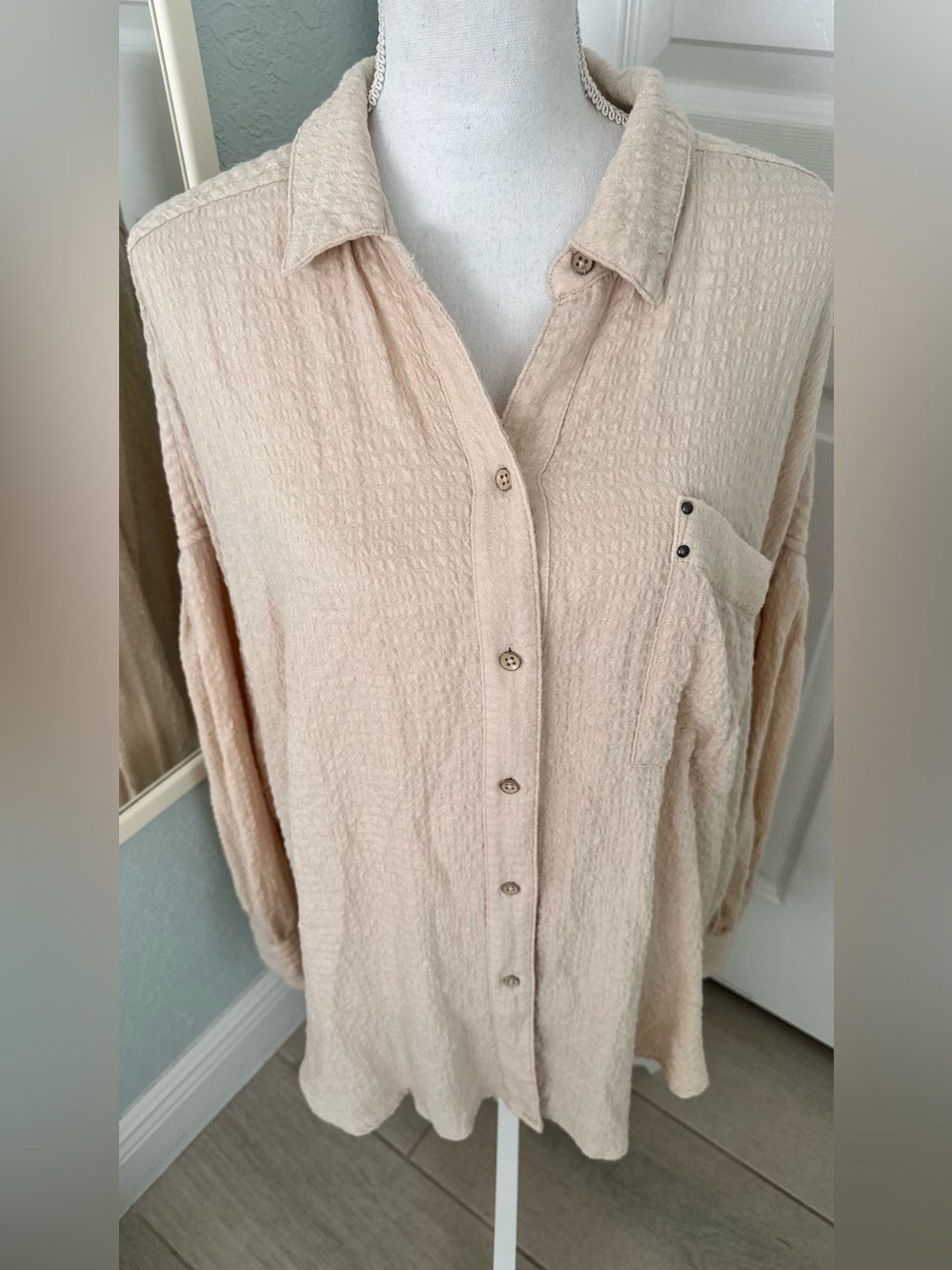Free People We The Free Hidden Valley Textured Buttondown Shirt L